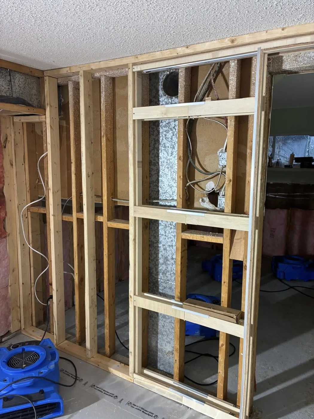 Basement framing renovation by Near North Construction and Stucco